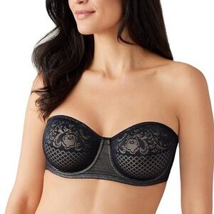 WACOAL 36G Visual Effects Strapless Minimizer Bra 854310 in Black over Nude NWOT